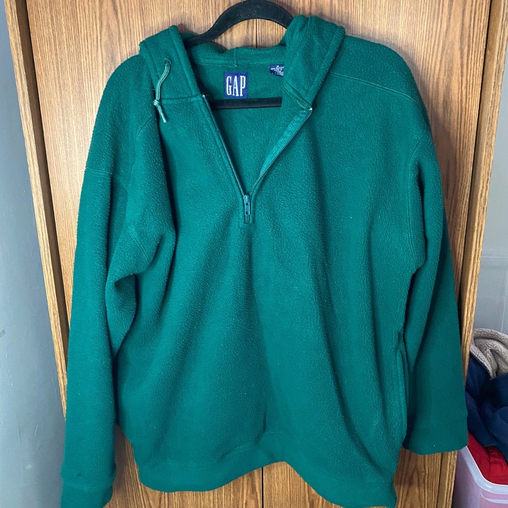 Gap Fleece‎ Hoodie Mens Medium Green Vintage Half Zip Pullover Sweatshirt